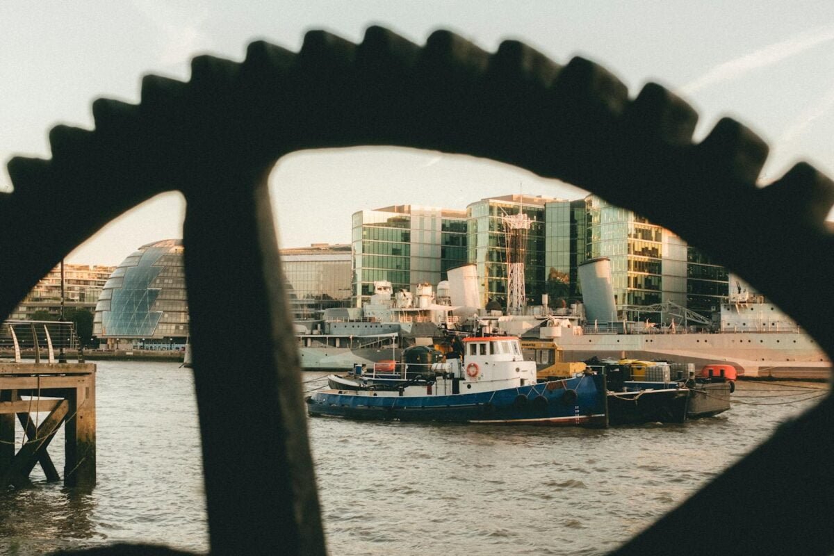 Vessel on the Thames with London Landmarks